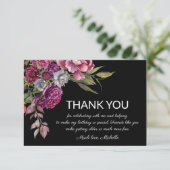 Eleganter Lila rosa Blütenschwarz Geburtstag Dankeskarte (Stehend Vorderseite)