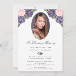 Eleganter Lila Rosa-Foto-Gedenkservice Einladung