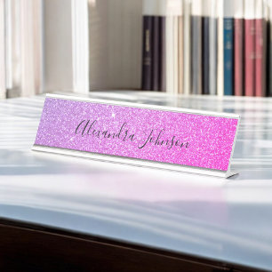 Eleganter Lila rosa Glitzer Sparkle Modernste Schreibtischnamensplakette