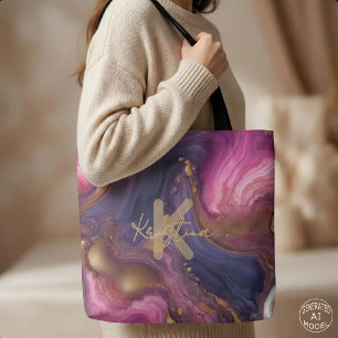 Eleganter Lila Rosa Gold Flüssig-Marmor-Achat Tasche