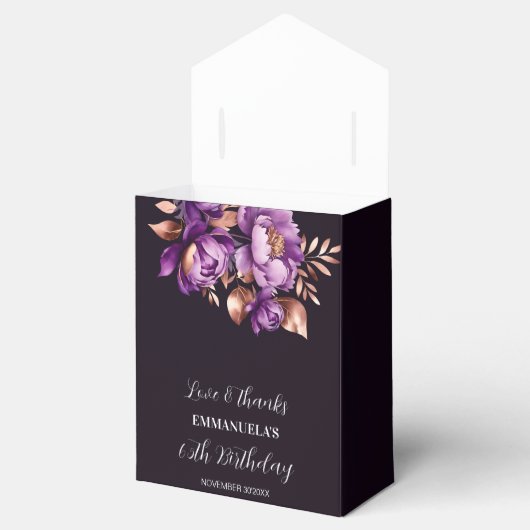 Eleganter lila Rose Goldbäumchen Blumengeburt Geschenkschachtel (Geöffnet)