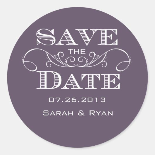Eleganter Lila Save the Date Aufkleber (Vorderseite)