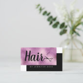 Eleganter lila Schere-Friseur Visitenkarte (Stehend Vorderseite)
