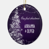 Eleganter lila schimmernder Baum-erstes Keramik Ornament (Links)