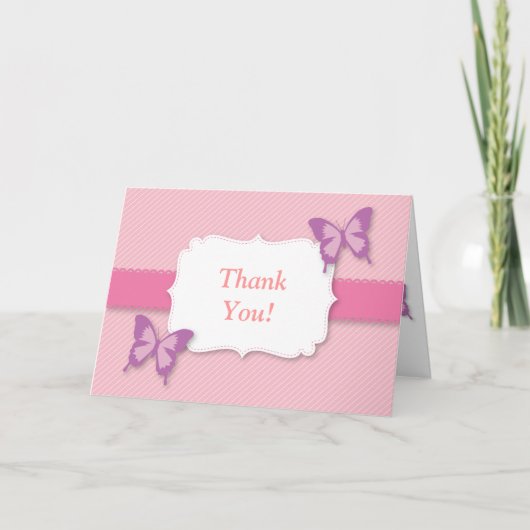 Eleganter Lila Schmetterling Dank Babydusche Dankeskarte (Vorderseite)