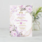 Eleganter Lila Schmetterling Lilac & Gold Quiñcean Einladung (Stehend Vorderseite)