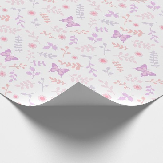 Eleganter lila Schmetterlings-Blumenmuster Geschenkpapier (Ecke)