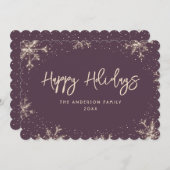 Eleganter Lila Schneeflockenschnee Feiertagskarte (Vorne/Hinten)