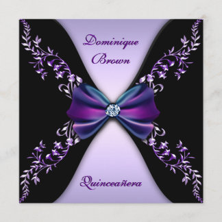 Eleganter lila schwarzer Diamant-Bogen Quinceanera Einladung