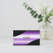 Eleganter Lila schwarzer Linien-Logo und QR-Code Visitenkarte (Stehend Vorderseite)