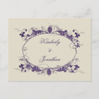 Eleganter Lila Scroll Frame Save the Date Ankündigungspostkarte