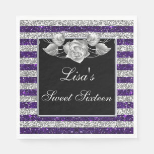 Eleganter Lila Silber Glitzer Silberne Rose Sweet  Serviette