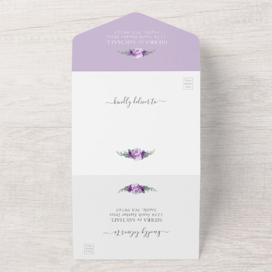 Eleganter Lila Silberblätterbogen All In One Einladung (Außenbereich)