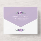 Eleganter Lila Silberblätterbogen All In One Einladung (Rückseite)