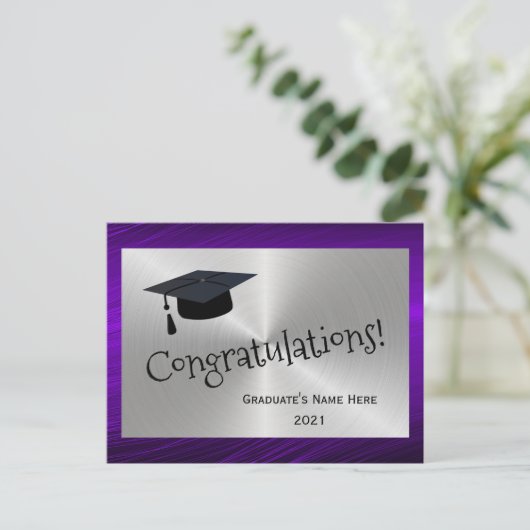 Eleganter Lila Silbergratulation Abschluss Postkarte (Stehend Vorderseite)