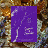 Eleganter Lila Silbermarmor Save the Date Unkraut Einladung