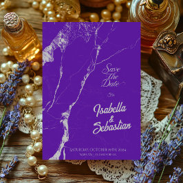 Eleganter Lila Silbermarmor Save the Date Unkraut Einladung