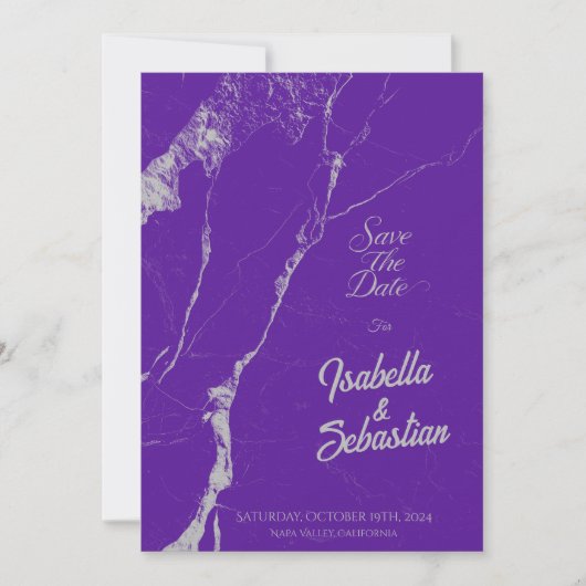 Eleganter Lila Silbermarmor Save the Date Unkraut Einladung (Vorderseite)