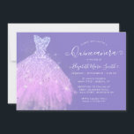 Eleganter Lila Silberner Glitzer Kleid Quinceanera Einladung<br><div class="desc">Moderne Elegante Lila Violette Silber Glitzer Sparkle Blumenkleid Gown Quinceanera 15. Geburtstag Einladung</div>