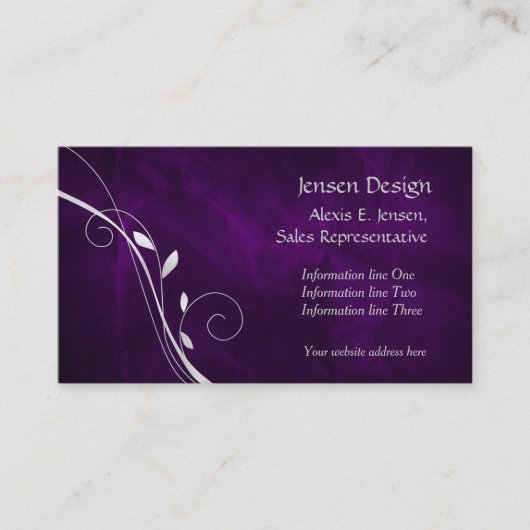 Eleganter Lila Silberseilwirl Visitenkarte (Vorderseite)