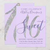 Eleganter Lila Silver Sequin Glitzer Sweet 16 Einladung (Vorne/Hinten)