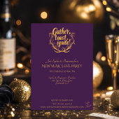 Eleganter Lila Silvesterabend mit goldenem Blattwe Einladung