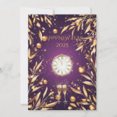 Eleganter Lila Silvesterabend mit goldenem Blattwe Einladung (Vorderseite)