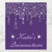 Eleganter Lila Tropf-Glitzer Quinceanera Weinetikett (Einzelnes Label)