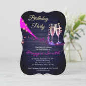 Eleganter Lila und blauer Champagner zum Geburtsta Einladung (Stehend Vorderseite)
