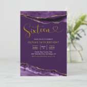 Eleganter Lila und Gold Agate Sechzehn Geburtstag Einladung (Stehend Vorderseite)