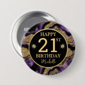 Eleganter Lila und Gold Glitzer Agate Birthday Button (Vorne & Hinten)