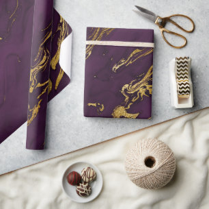 Eleganter Lila und goldener Herbstmarmorstein Geschenkpapier