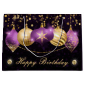 Eleganter Lila und goldener Winter Baubles Geburts Große Geschenktüte (Vorderseite)