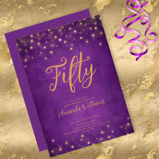 Eleganter Lila- und Goldglanz 50. Geburtstag Einladung
