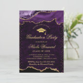 Eleganter Lila und Goldmarmor Agate Abschluss Einladung (Stehend Vorderseite)