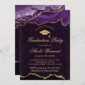 Eleganter Lila und Goldmarmor Agate Abschluss Einladung (Vorne/Hinten)