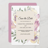 Eleganter Lila- und Pansy-Aquarell Save The Date (Vorne/Hinten)