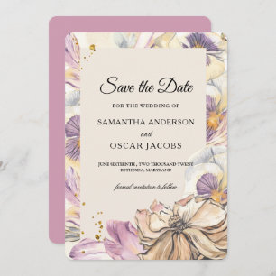 Eleganter Lila- und Pansy-Aquarell Save The Date