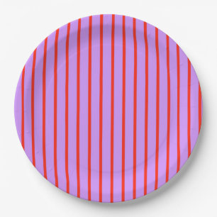 Eleganter Lila und roter Streifen Vintag Retro Mod Pappteller