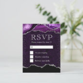 Eleganter Lila und silberer Glitzer Marmorverkleid RSVP Karte (Stehend Vorderseite)