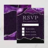Eleganter Lila und silberer Glitzer Marmorverkleid RSVP Karte (Vorne/Hinten)