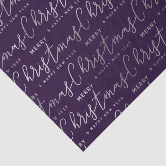 Eleganter Lila und silberner froher Weihnachtstext Seidenpapier (Detail)