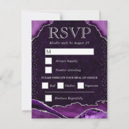 Eleganter Lila und Silberner Glitzer Agate Wedding RSVP Karte