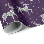 Eleganter Lila und Silberner Glitzer Rentier Weihn Geschenkpapier (Rolleneckpunkt)