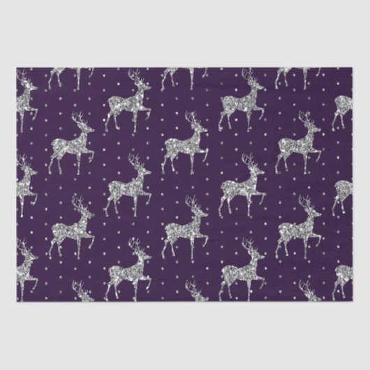 Eleganter Lila und Silberner Glitzer Rentier Weihn Seidenpapier (Vorderseite)