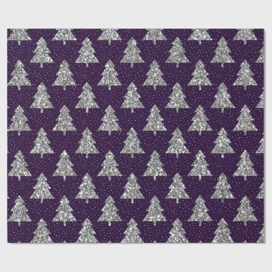 Eleganter Lila und Silberner Glitzer Weihnachtsbau Geschenkpapier (Flach)