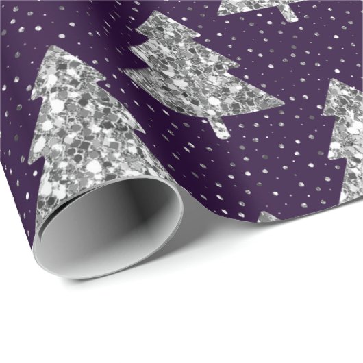 Eleganter Lila und Silberner Glitzer Weihnachtsbau Geschenkpapier (Rolleneckpunkt)