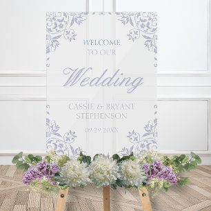 Eleganter Lila Vintager Rahmen Hochzeitsempfang Acrylschild