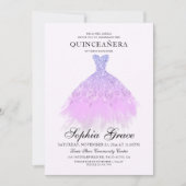 Eleganter Lila Violet Glitzer Quinceañera Einladung (Vorderseite)