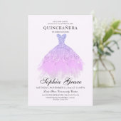 Eleganter Lila Violet Glitzer Quinceañera Einladung (Stehend Vorderseite)